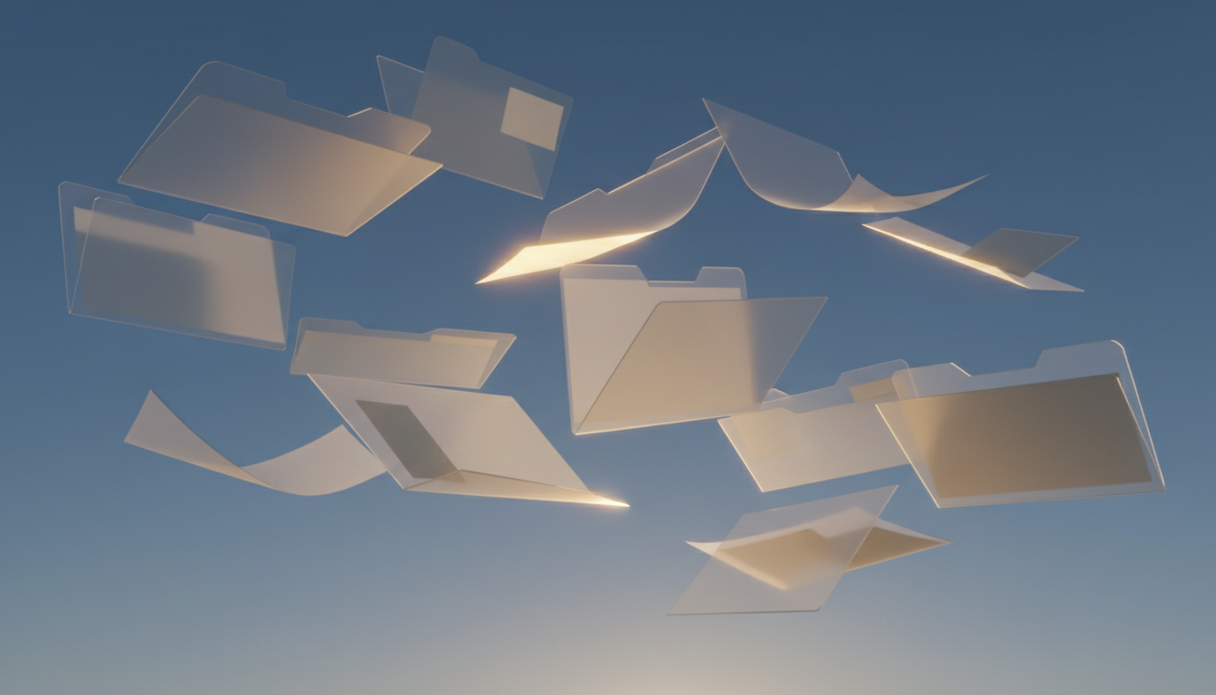 Feuilles de papier translucides superposées sous un ciel bleu traversé de lumière dorée, illustrant le droit de l'associé d'obtenir communication des comptes et documents de la société